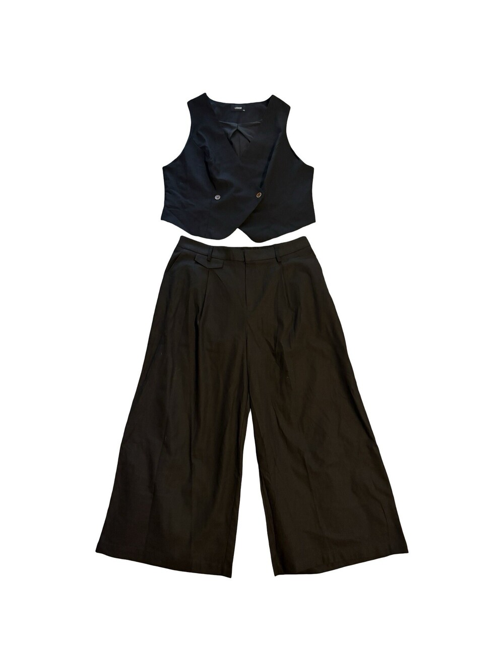 Cider Womens 2X Two Piece Set Vest & Pants Black